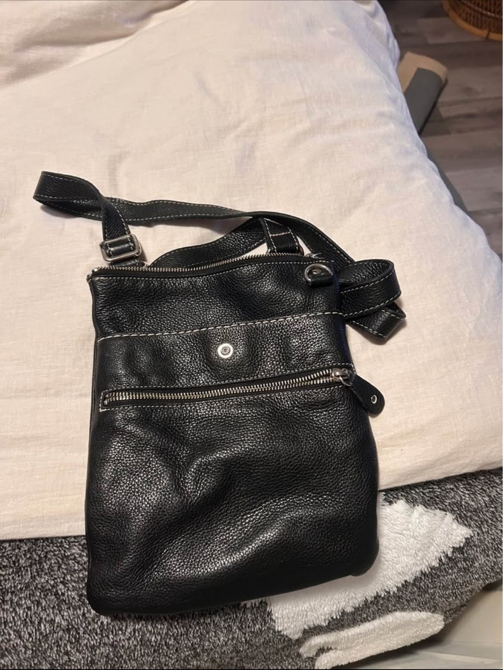 Roots Black Pebbled Leather Crossbody Bag